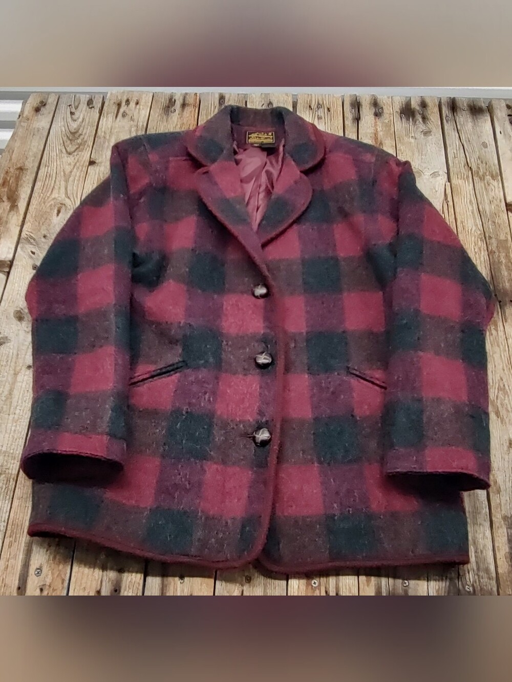 Vintage 90's women's Eddie Bauer Plaid Wool Blend overcoat jacket